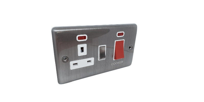 Brushed Chrome 45A Cooker Switch with Socket - 41BCW image 0