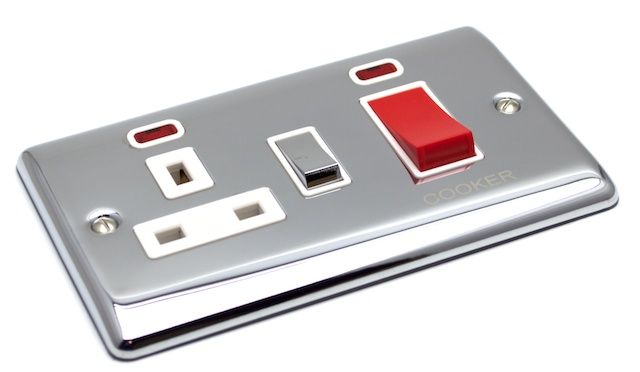 Definition Polished Chrome 45A Cooker Switch with Socket D41PCW image 0