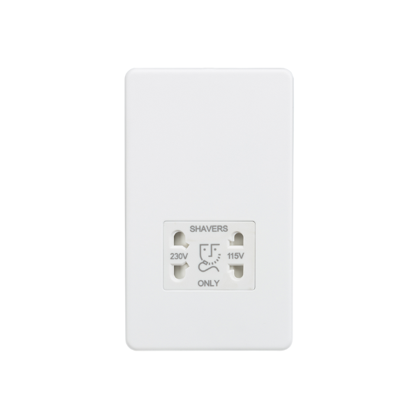 Matt White 115/230V Dual Voltage Shaver Socket with White insert - SF8900MW image 0