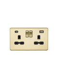 Polished Brass 13A 2G SP Switched Socket with Dual USB A+C (5V DC 4.0A shared) with Black Insert - SFR9940PB image 0