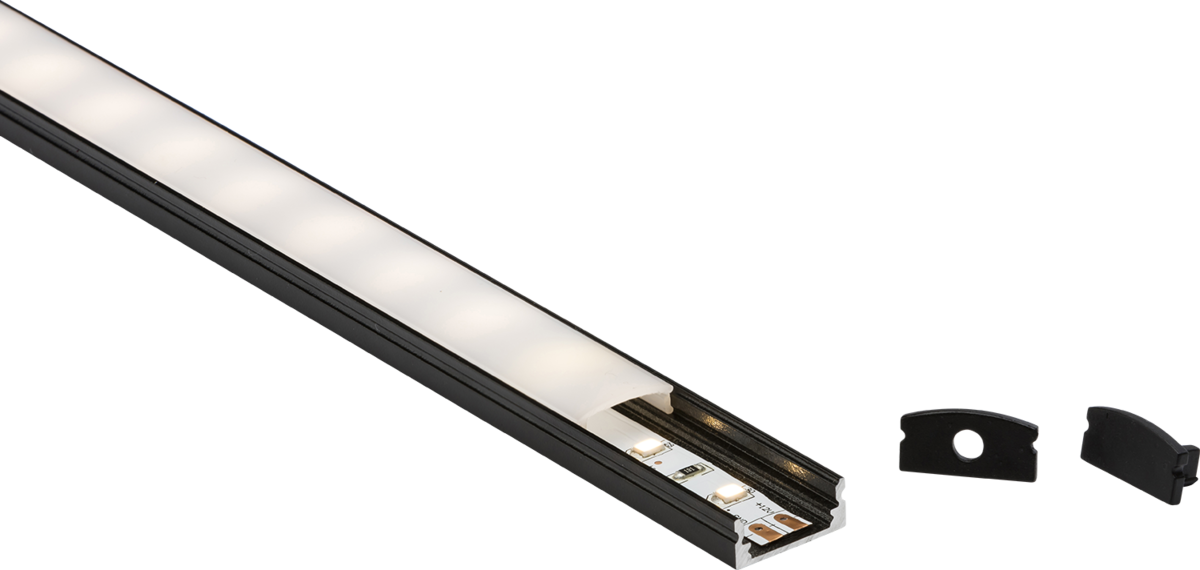 1M Aluminium Profile - Surface Mount Flat in Black - 1MSURBK image 0