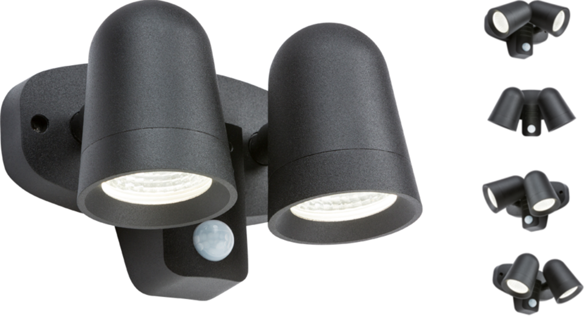 230V IP65 18W LED Black Twin Spot Floodlight with PIR - FLTPB image 0