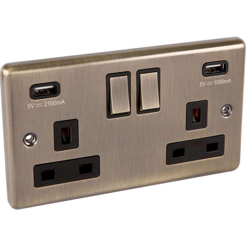 Windsor Antique Brass Double USB Socket - W65AB image 0