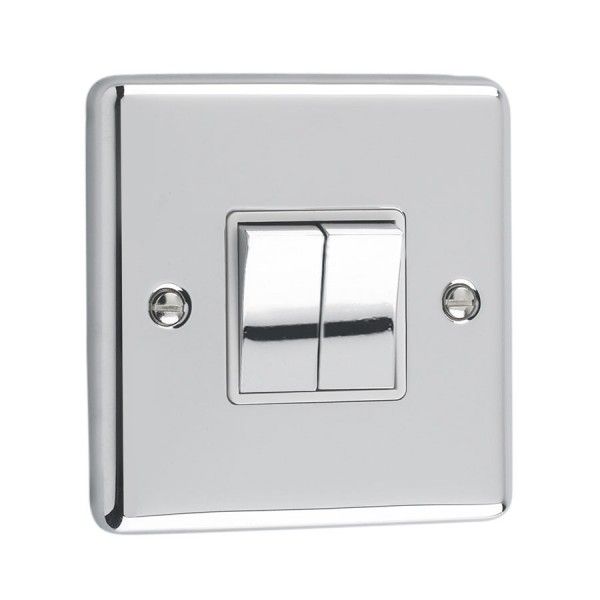 Polished Chrome 2 Gang Double 10A Light Switch - W02PCW image 0