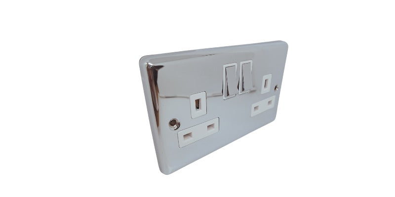 Pack of 10 - Windsor Polished Chrome White Double Gang Sockets image 0