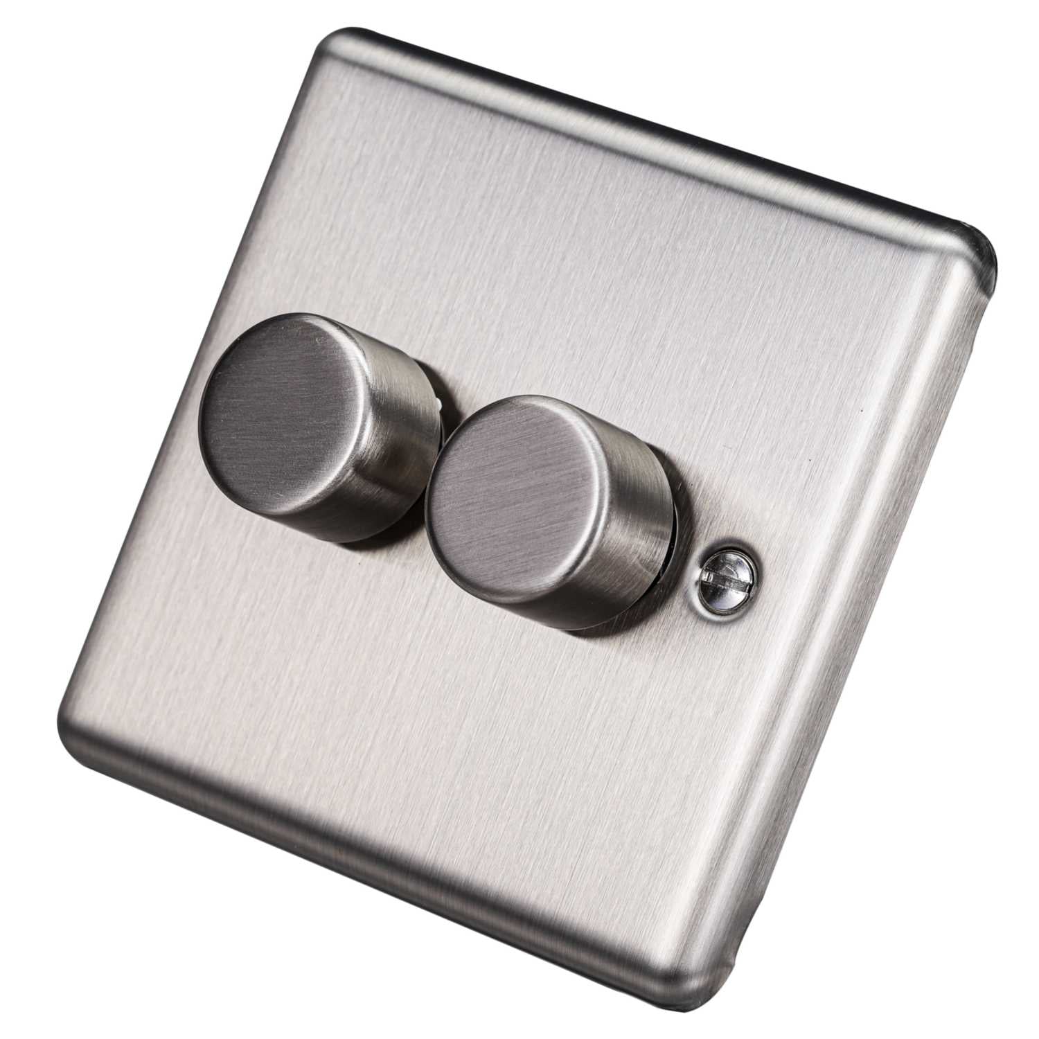 Brushed Steel 2 Gang Push Intelligent 150W LED Dimmer 2-Way – W11BS-IN25 image 0