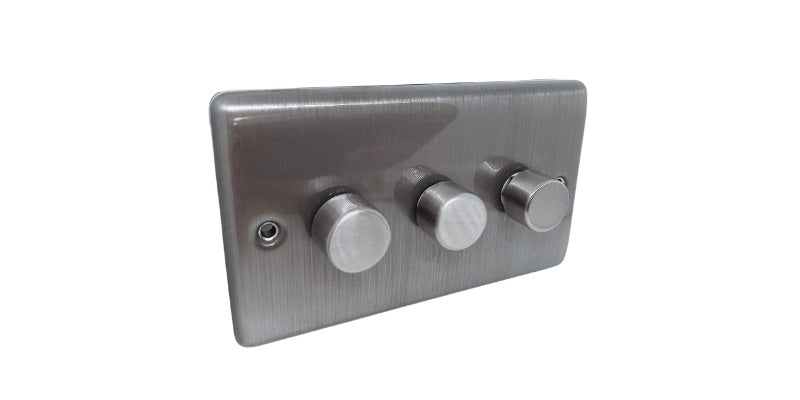BRUSHED CHROME 250W 3 GANG 2 WAY DIMMER SWITCH B/CHROME - 12BC image 0