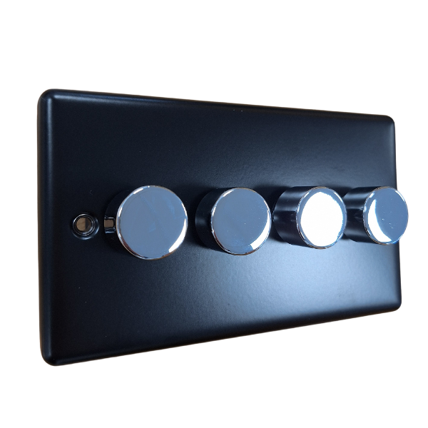Matt Black 4 Gang 250W Push 2 Way Dimmer with IN27 Module - W13MBPC image 0