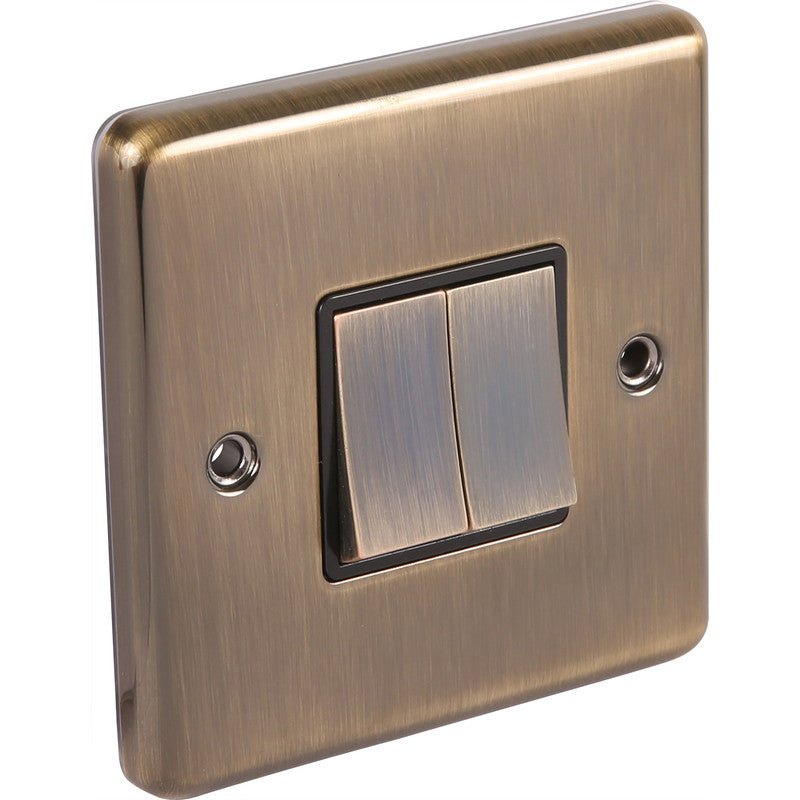 Windsor Antique Brass Light Switch 2 Gang 2 Way Intermediate - W02ABINT image 0
