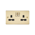 Brushed Brass 13A 2G DP Switched Socket with Twin Earths with Black Insert - FPR9000BB image 0
