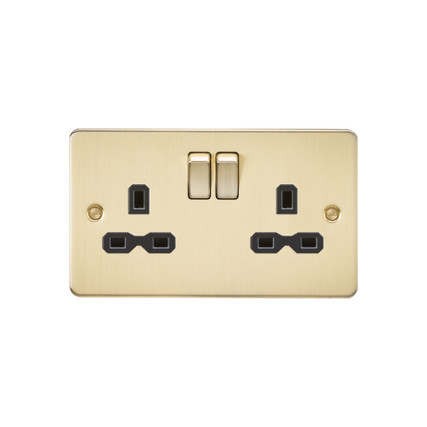 Brushed Brass 13A 2G DP Switched Socket with Twin Earths with Black Insert - FPR9000BB image 0