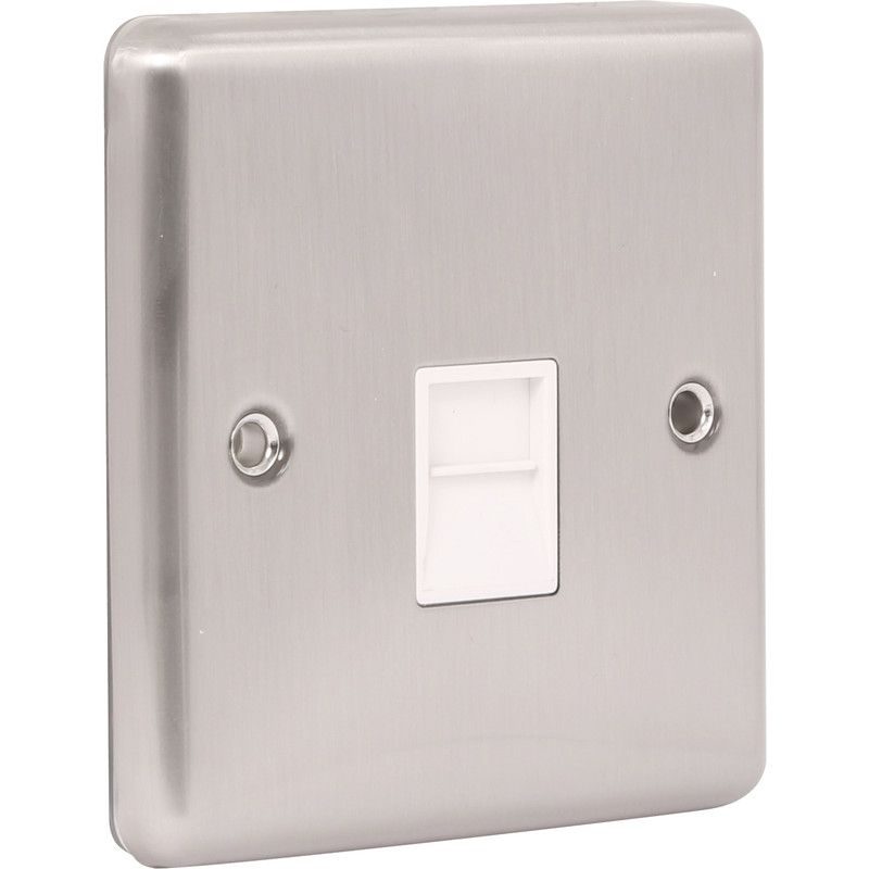Brushed Steel 1 Gang RJ45 Socket W62BSW image 0