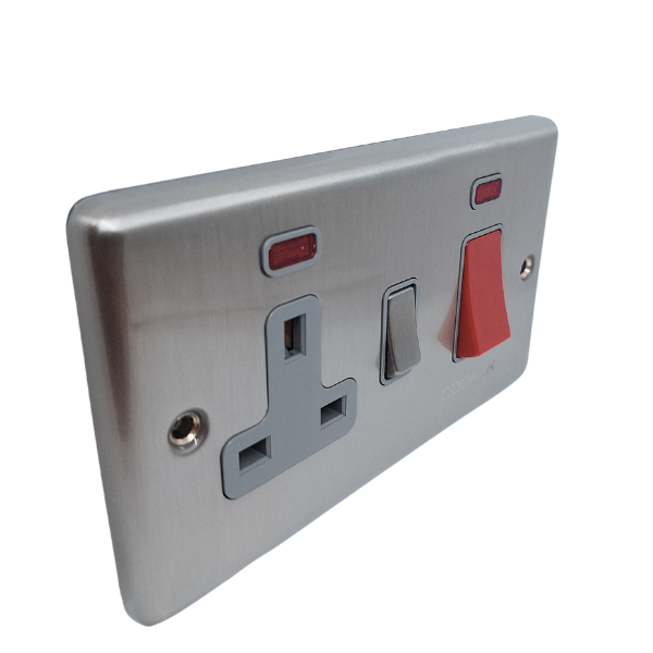 Brushed Steel 45A Cooker Switch with Socket - W41BSG image 0