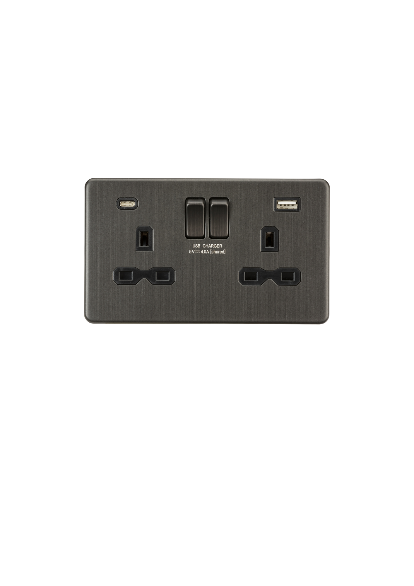 Smoked Bronze 13A 2G SP Switched Socket with Dual USB A+C (5V DC 4.0A shared) with Black Insert - SFR9940SB image 0