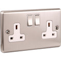 Brushed Steel Double 2 Gang 13a Socket W07BSW image 0