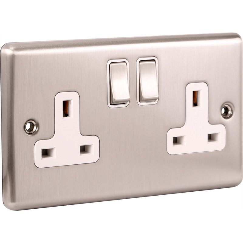 Brushed Steel Double 2 Gang 13a Socket W07BSW image 0