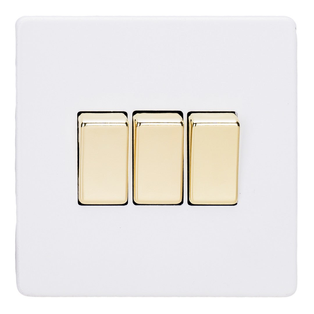 Varilight Primed 3-Gang 10A 1- or 2-Way Rocker Switch with Brass Rocker – XDY3VS.PD image 0