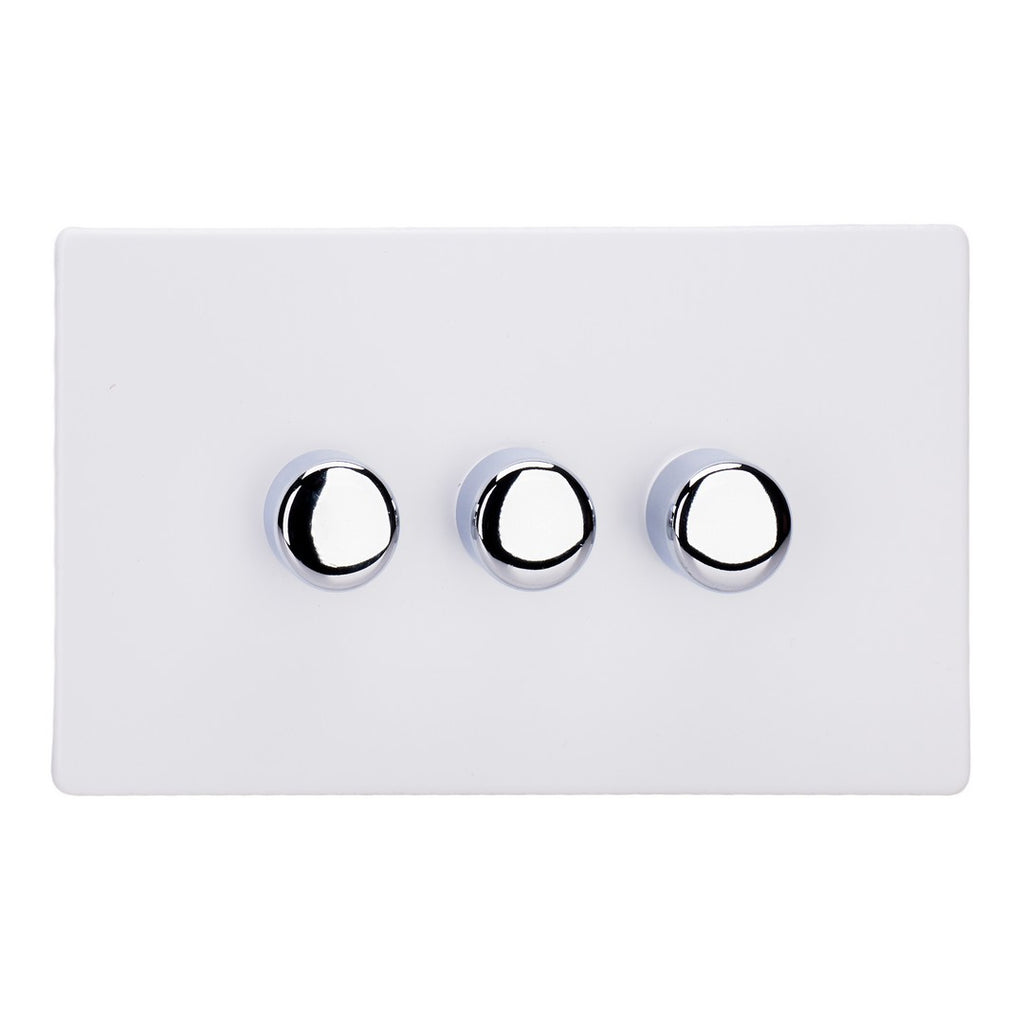 Varilight 3-Gang 2-Way V-Pro Push On/Off Rotary LED Dimmer 3 x 0-120W (Twin Plate) - JDYDP303S.PD image 0