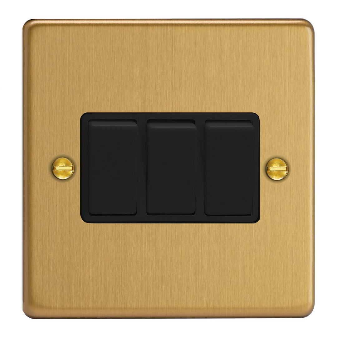 Brushed Brass 3-Gang 10A 1- or 2-Way Rocker Switch XDE3B.BB image 0