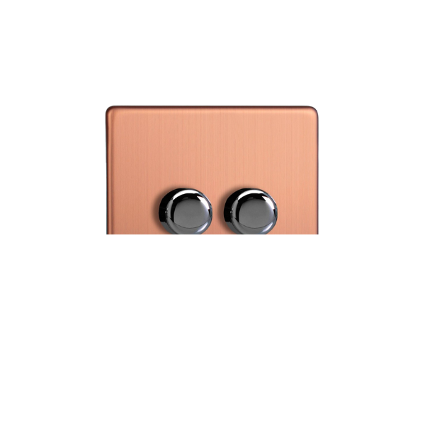 Brushed Copper Urban Screwless 2-Gang 2-Way V-Pro Push On/Off Rotary LED Dimmer 2 x 0-120W (1-10 LEDs) JDYP252S.BC image 0