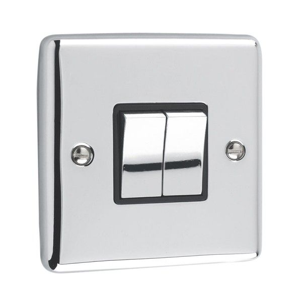 Polished Chrome 2 Gang Double 10A Light Switch - W02PCB image 0