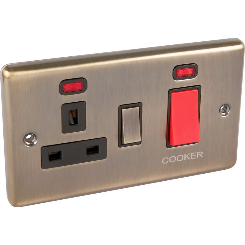 Windsor Antique Brass 45A Cooker Switch with Socket - W41AB image 0
