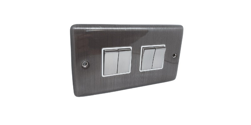 BRUSHED CHROME 4 GANG SWITCH BRUSHED CHROME WHITE - 04BCW image 0