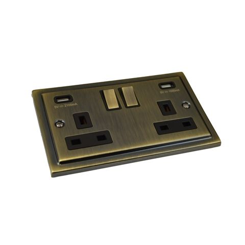 Antique Brass USB - Twin Ports 3.1a - R65AB image 0