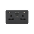 Anthracite 13A 2G SP Switched Socket with Dual USB A+C (5V DC 4.0A shared) with Black Insert - SFR9940AT image 0