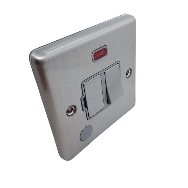 Brushed Steel 13A Switched Fuse Spur with Neon - W39BSG image 0