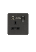 Smoked Bronze 13A 1G SP Switched Socket with Dual USB A+A (5V DC 2.4A shared) with Black Insert -  SFR9124SB image 0