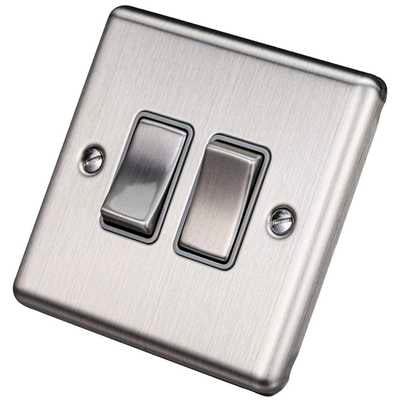Brushed Steel 2 Gang Double 10A Light Switch W02BSG image 0