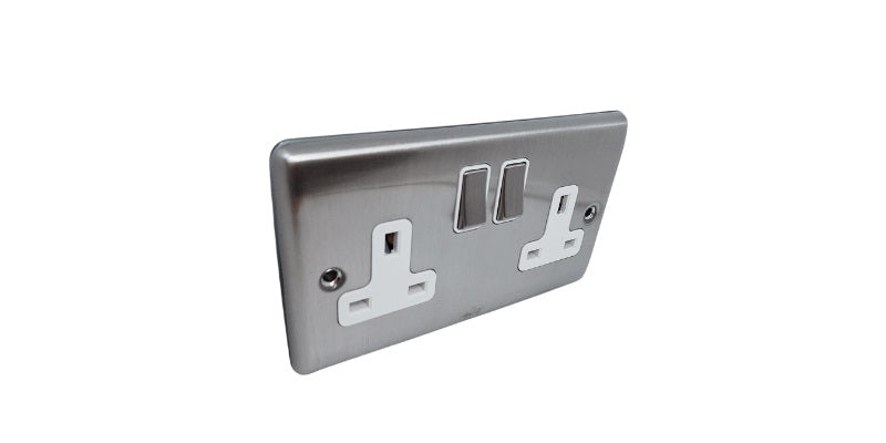 DEFINITION 2 GANG SWITCHED SOCKET BRUSHED/CHROME WHITE INSERT - D07BCW image 0