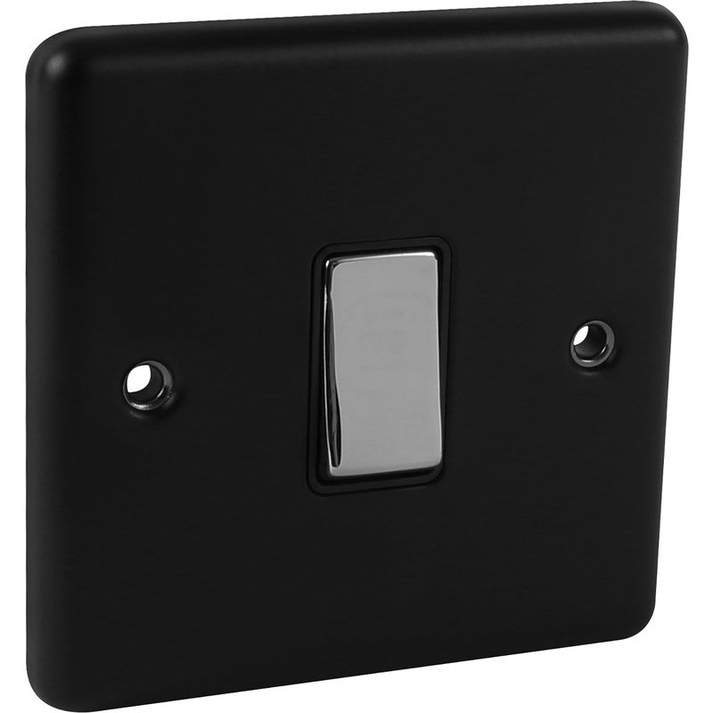 Matt Black 1 Gang 10A 2 Way Switch with Chrome Rockers W01MBPC image 0