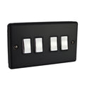 Matt Black 4 Gang 10A 2 Way Switch with Polished Chrome Rocker W04MBPC image 0