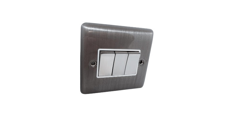 BRUSHED CHROME 3 GANG SWITCH WHITE INSERT - 03BCW image 0