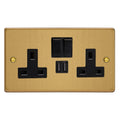 Brushed Brass 2-Gang 13A Single Pole Switched Socket + 2x5V DE 2100mA USB Charging Ports XDE5U2SB.BB image 0
