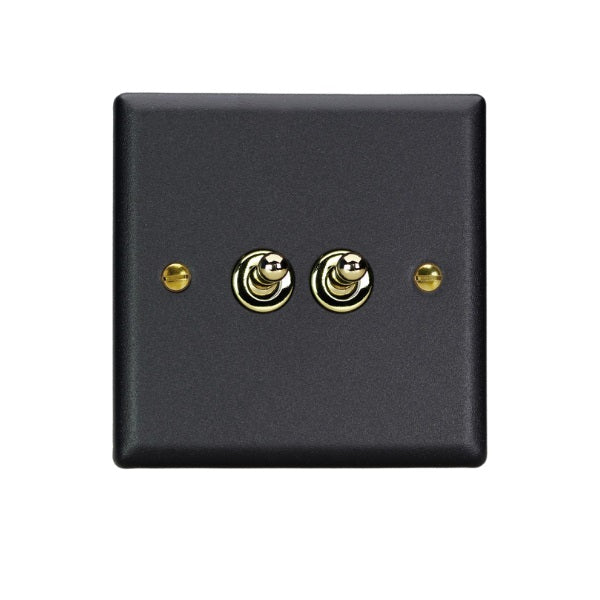 Varilight Vogue Matt Black 2-Gang 10A 1- or 2-Way Toggle Switch - XYT2V.MB image 0