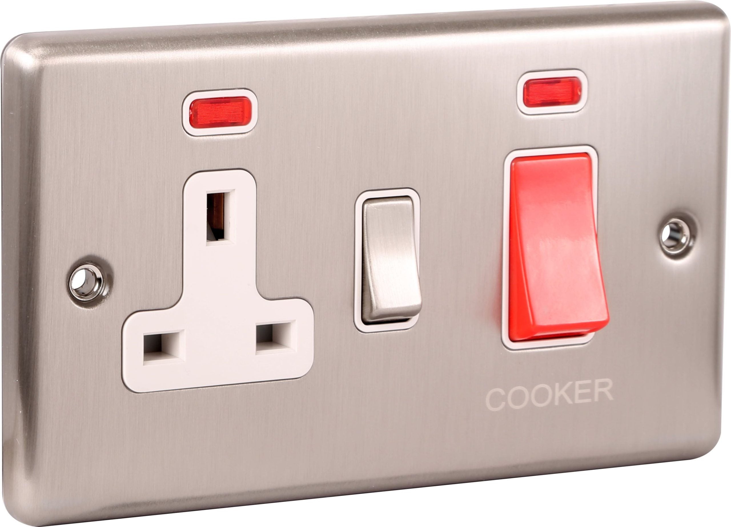 Brushed Steel 45A Cooker Switch with Socket W41BSW image 0