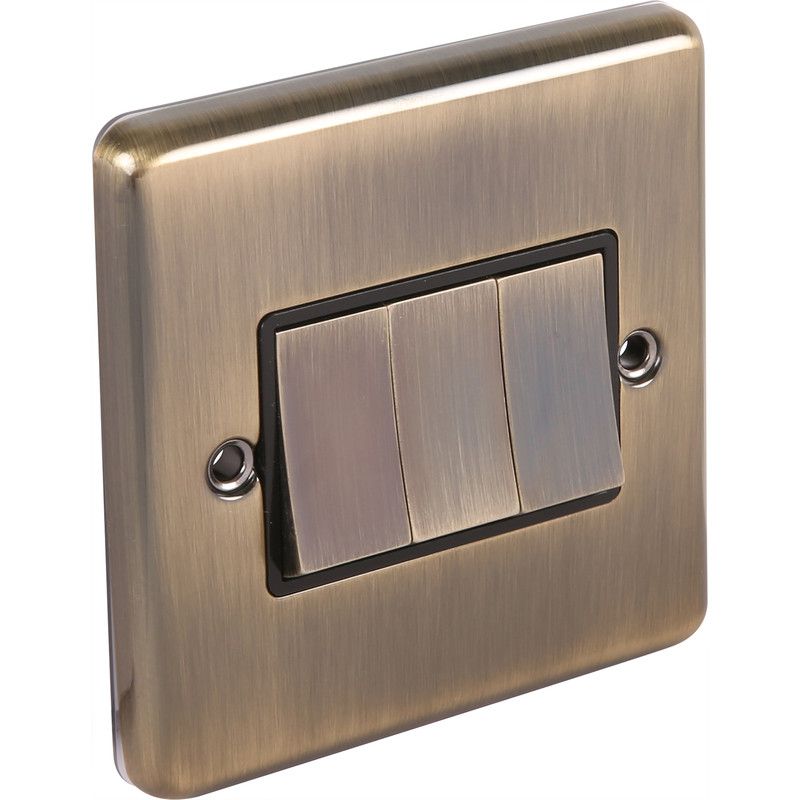 Windsor Antique Brass Light Switch 3 Gang 2 Way - W03AB image 0