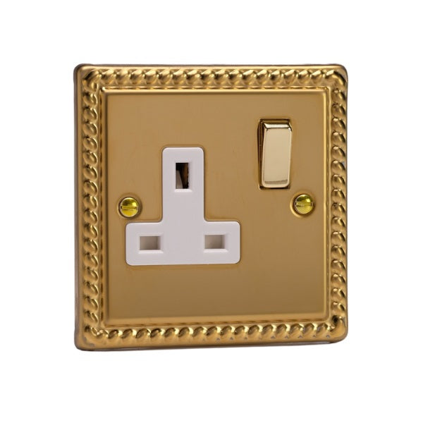 Varilight Georgian Brass 1-Gang 13A Double Pole Switched Socket - XG4DW image 0