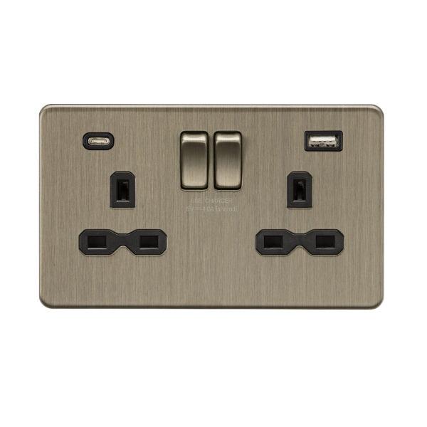 Antique Brass 13A 2G SP Switched Socket with dual USB C+A 5V DC 4.0A [shared] - SFR9940AB image 0