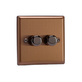 Urban Brushed Bronze 2-Gang 2-Way V-Pro Push On/Off Rotary LED Dimmer 2 x 0-120W (1-10 LEDs) JYP252.BZ image 0