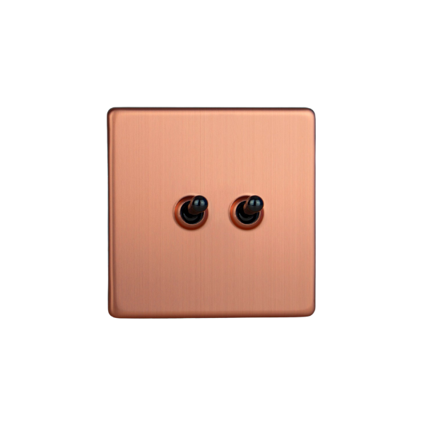 Brushed Copper Urban Screwless 2-Gang 10A 1- or 2-Way Toggle Switch XDYT2S.BC image 0