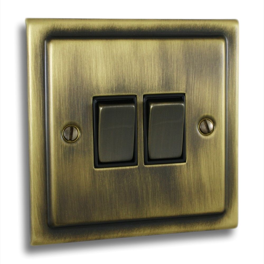 Victorian Antique Brass 2 Gang Double 10a Light Switch - V02AN image 0