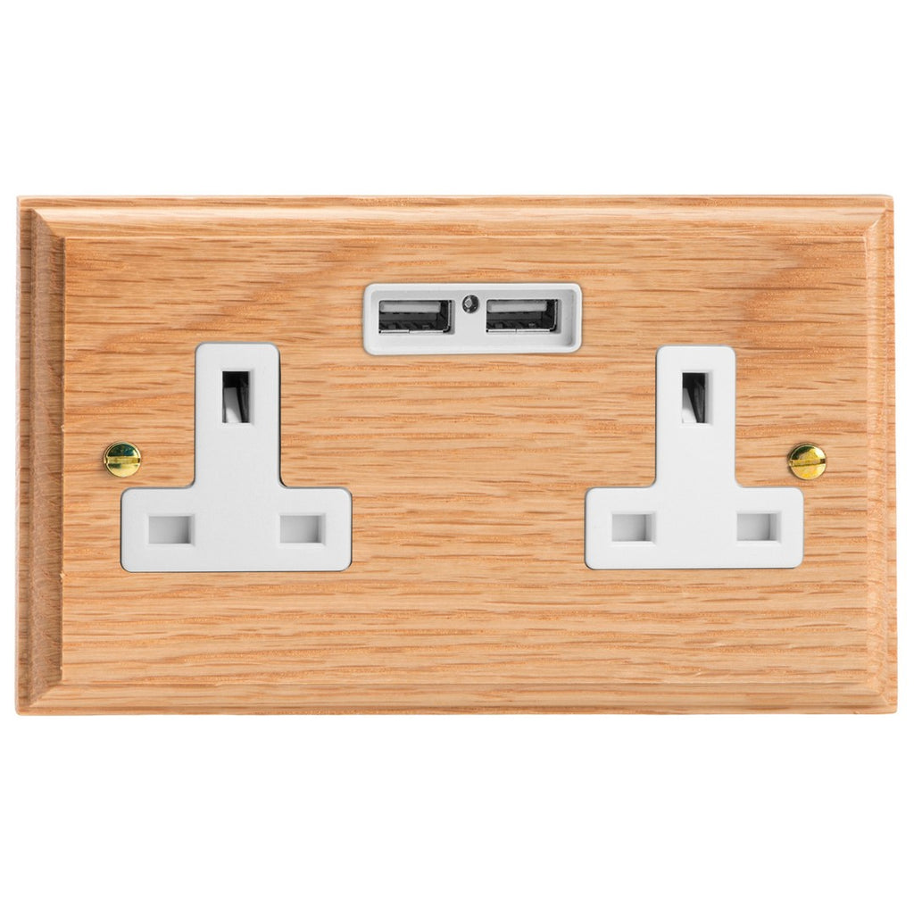 Varilight Kilnwood 2-Gang 13A Unswitched Socket with 2 x 12W Shared USB A Charging Ports - XK5U2OW image 0