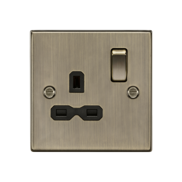 Antique Brass 13A 1G DP Switched Socket with Black Insert - CS7AB image 0