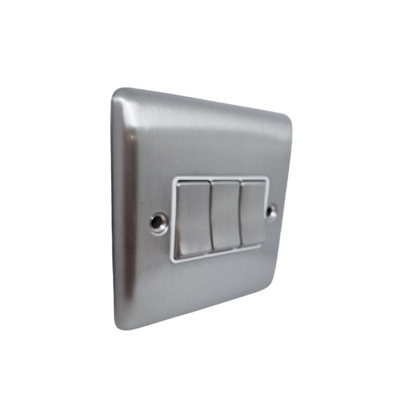 DEFINITION BRUSHED CHROME 3 GANG SWITCH WHITE INSERT - D03BCW image 0