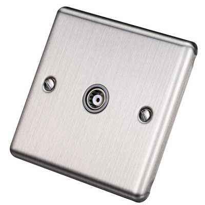 Brushed Steel 1 Gang TV Coaxial Outlet – W42BSG image 0