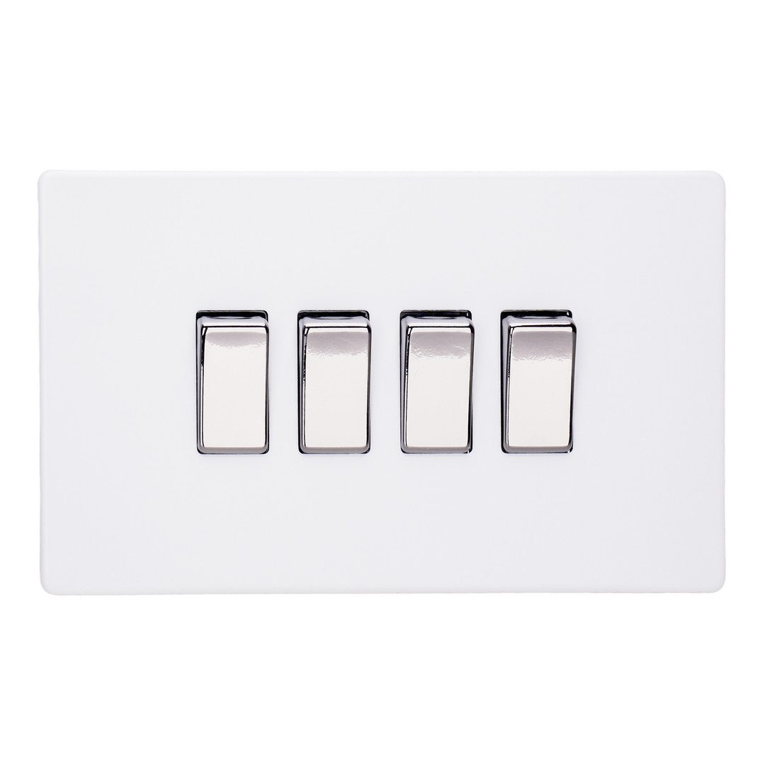 Varilight Primed 4-Gang 10A 1- or 2-Way Rocker Switch (Twin Plate) with Chrome Rocker - XDY9S.PD image 0
